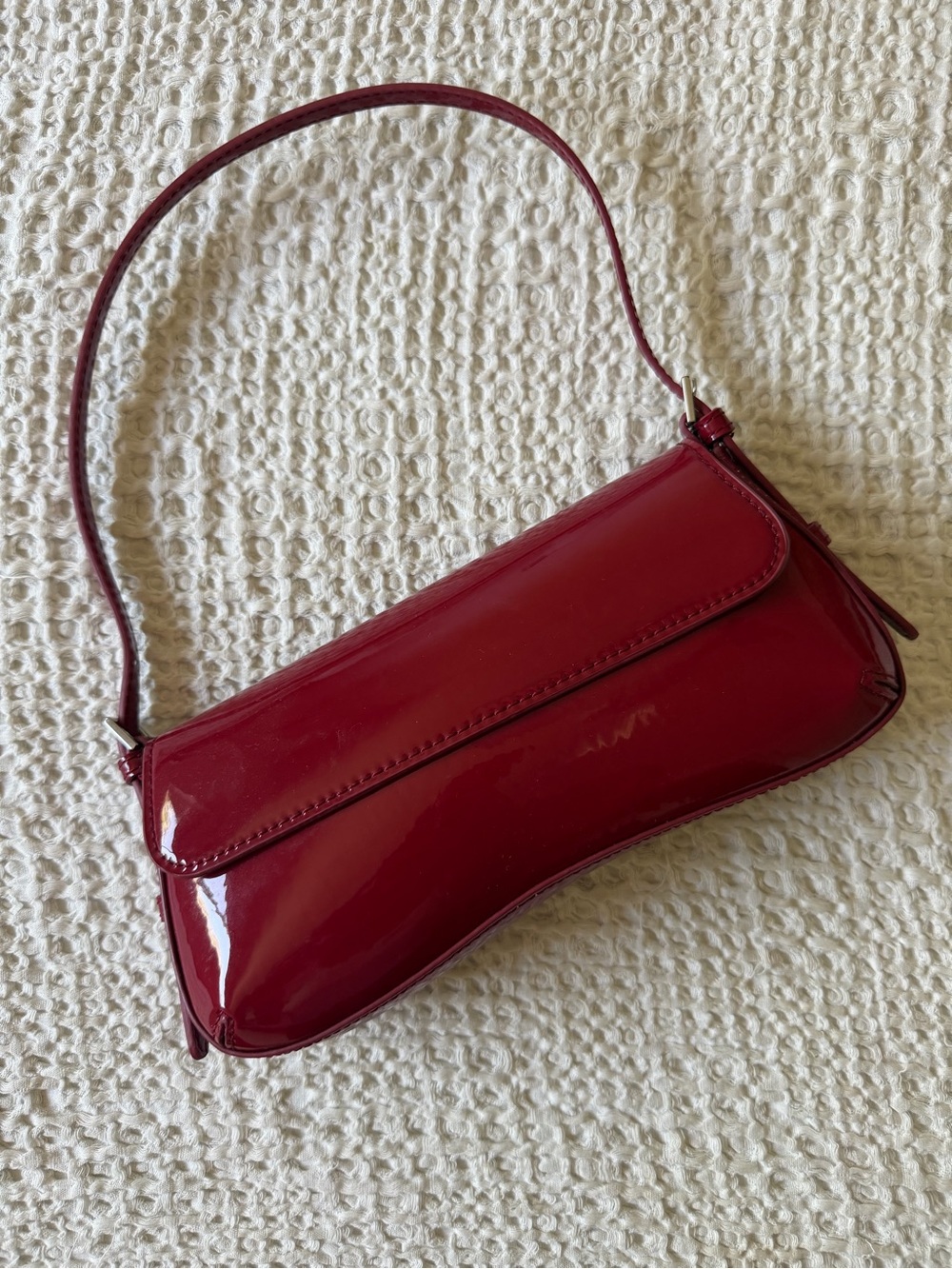 Zara Burgundy Patent Envelope Shoulder Bag - Small Flap Purse